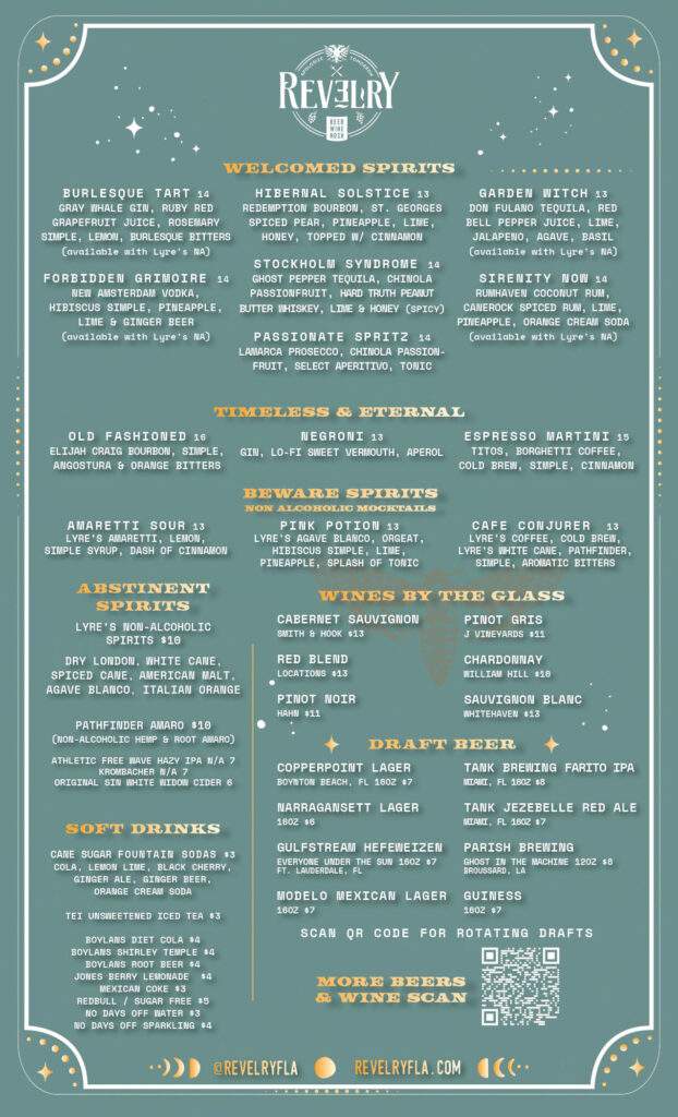 Revelry Drink Menu Pompano Beach Cocktails