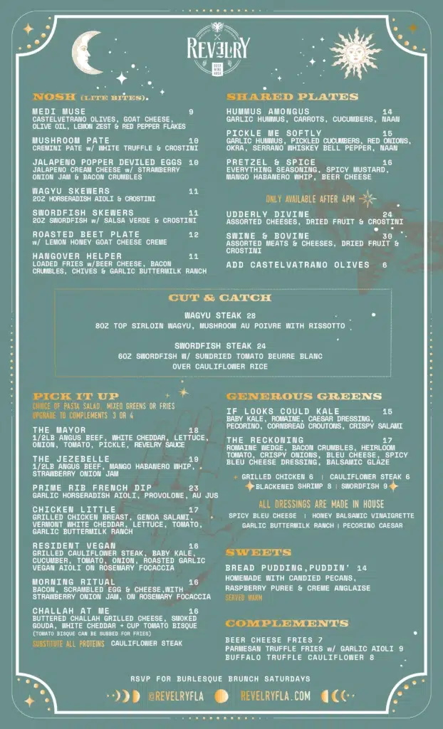 Restaurant in Pompano Beach Revelry Menu